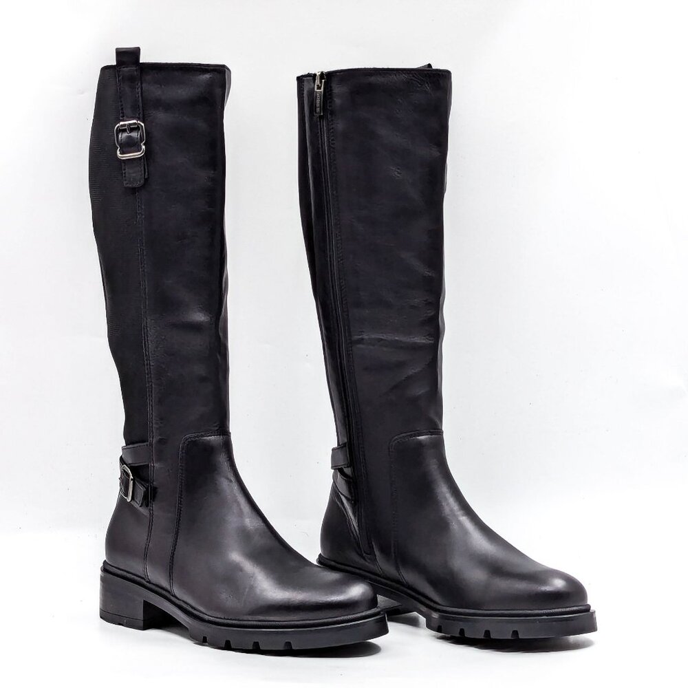 La Canadienne Saint Black Leather Stretch Panel Riding Equestrian Boots Sz 6